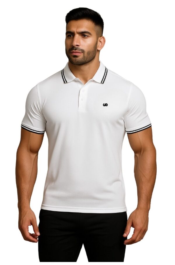 Essential Tech Polo – Arctic White & Black