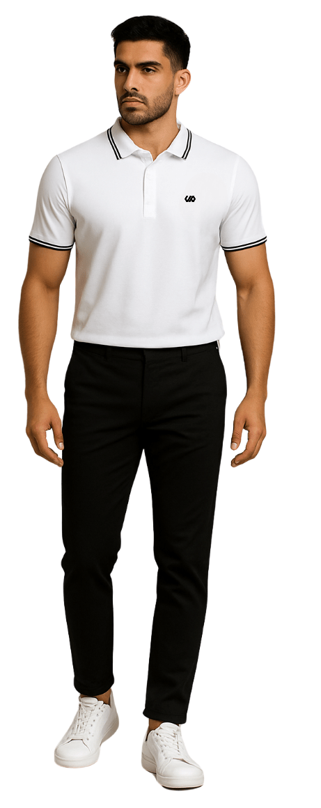 Essential Tech Polo – Arctic White & Black