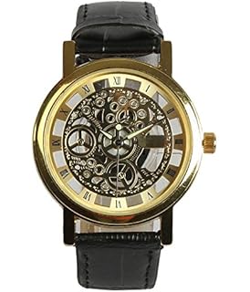 Stylish Leather Watch With Gold-tone Stainless Dial & Black Strap Without Box
