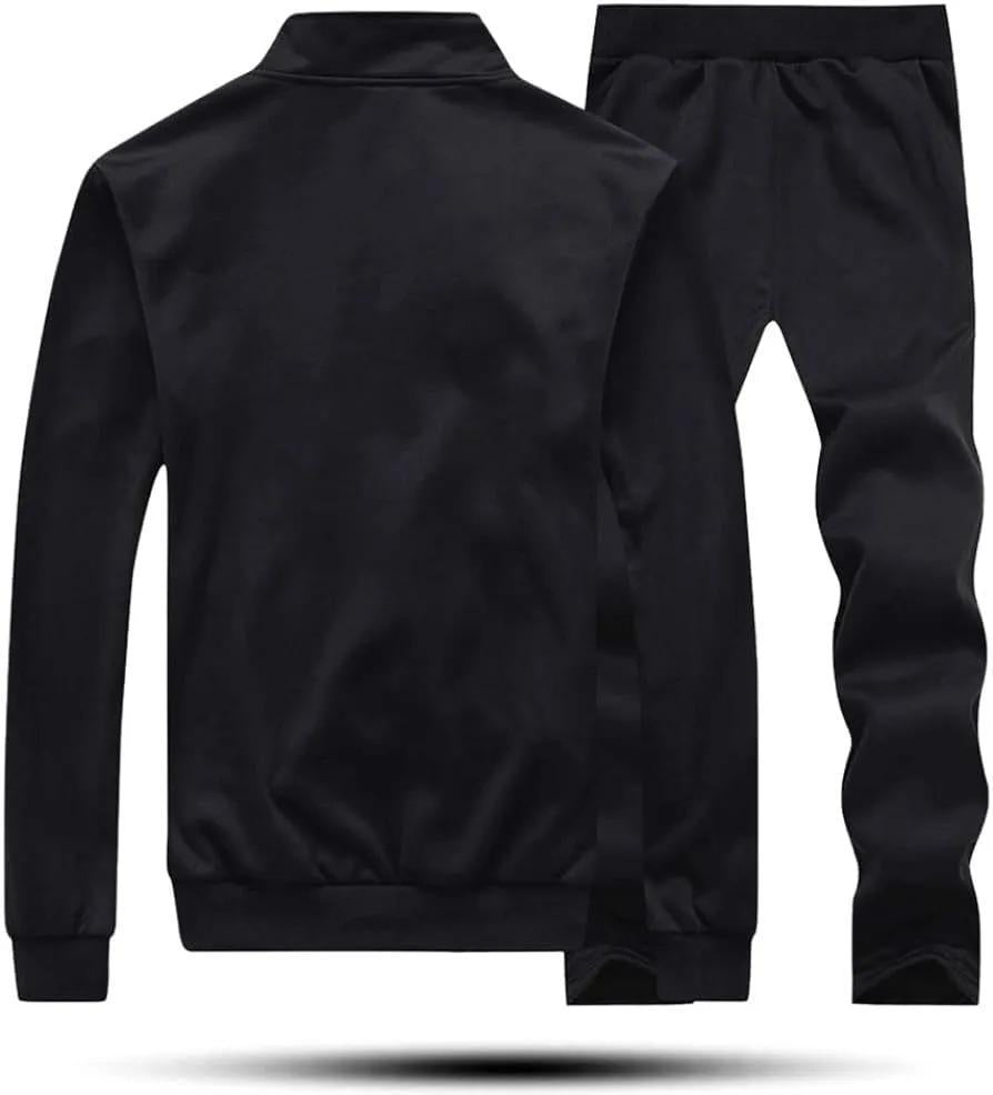 Mens Fleece Track Suit 2 Pcs Black Plain Collar design