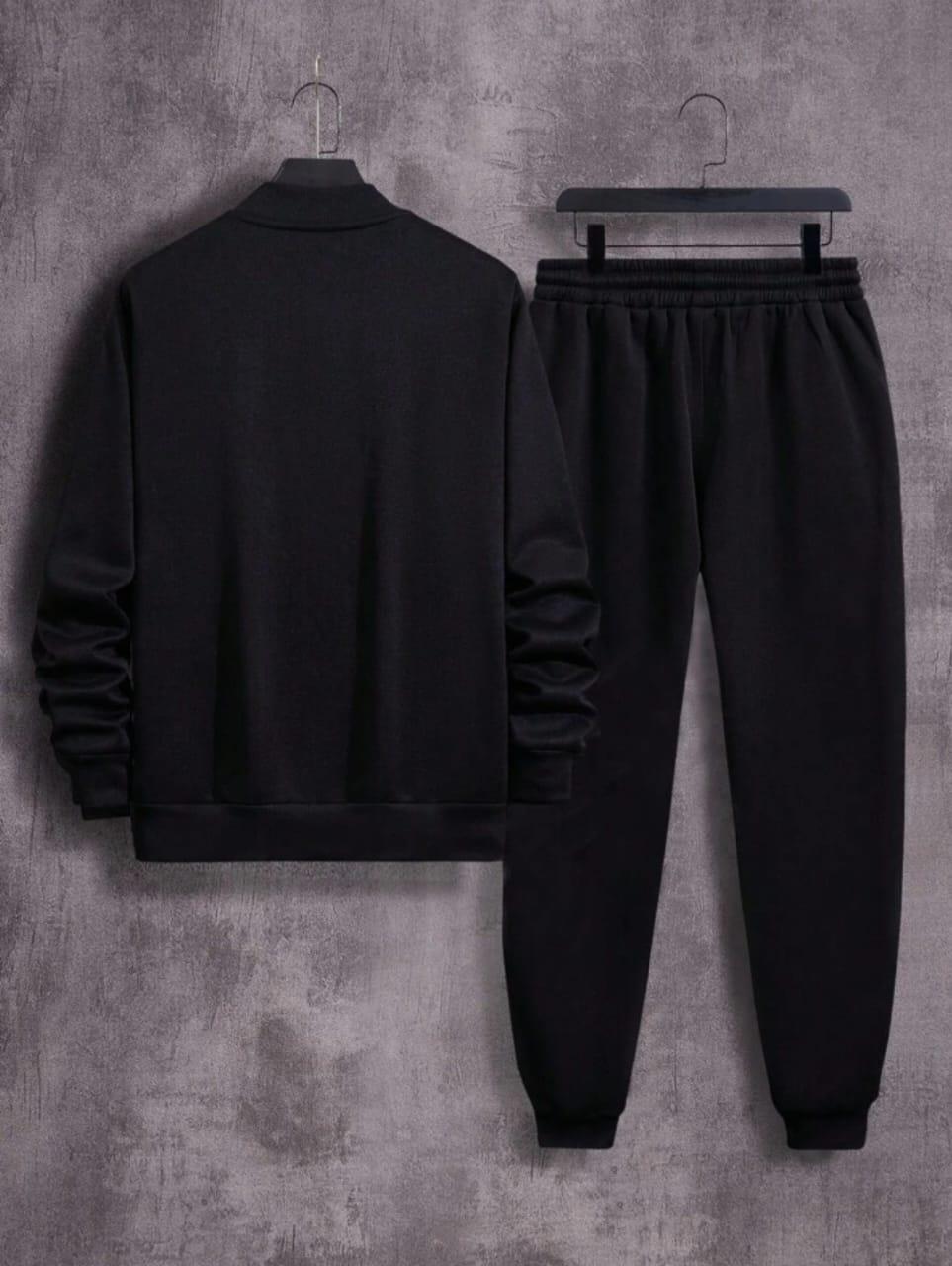 2 Pcs Mens Fleece Plain Zipper Track Suit