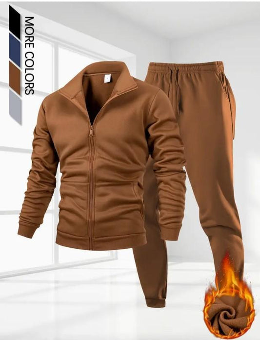 2 Pcs Mens Fleece Plain Zipper Track Suit