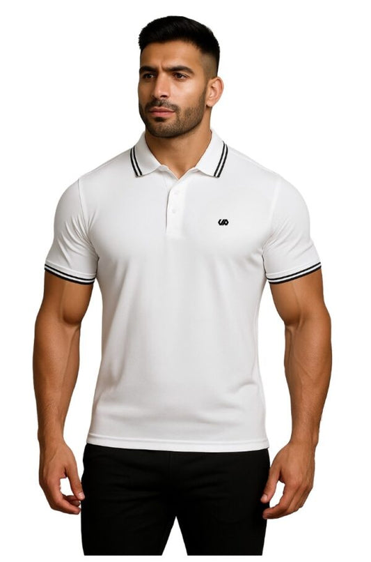 Essential Tech Polo – Arctic White & Black