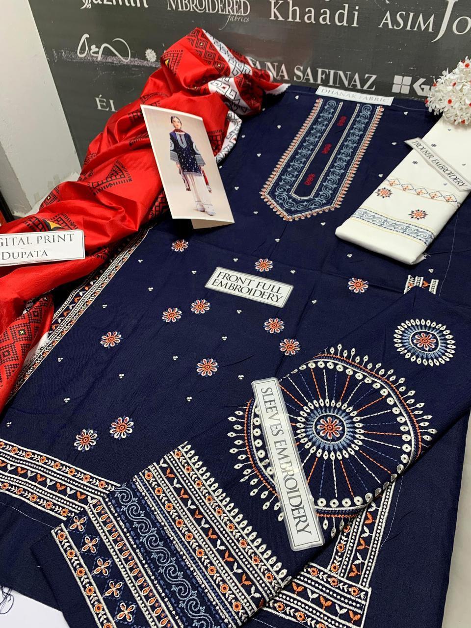 3 Pcs Women Unstitched Embroidery Suit