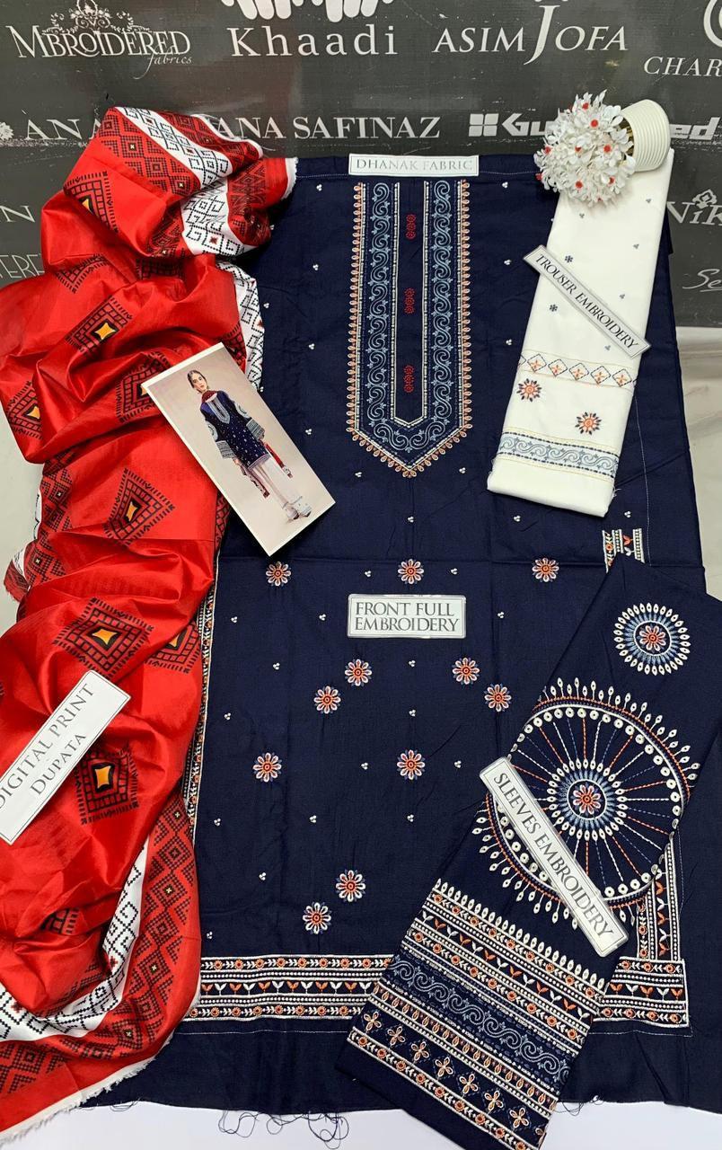 3 Pcs Women Unstitched Embroidery Suit